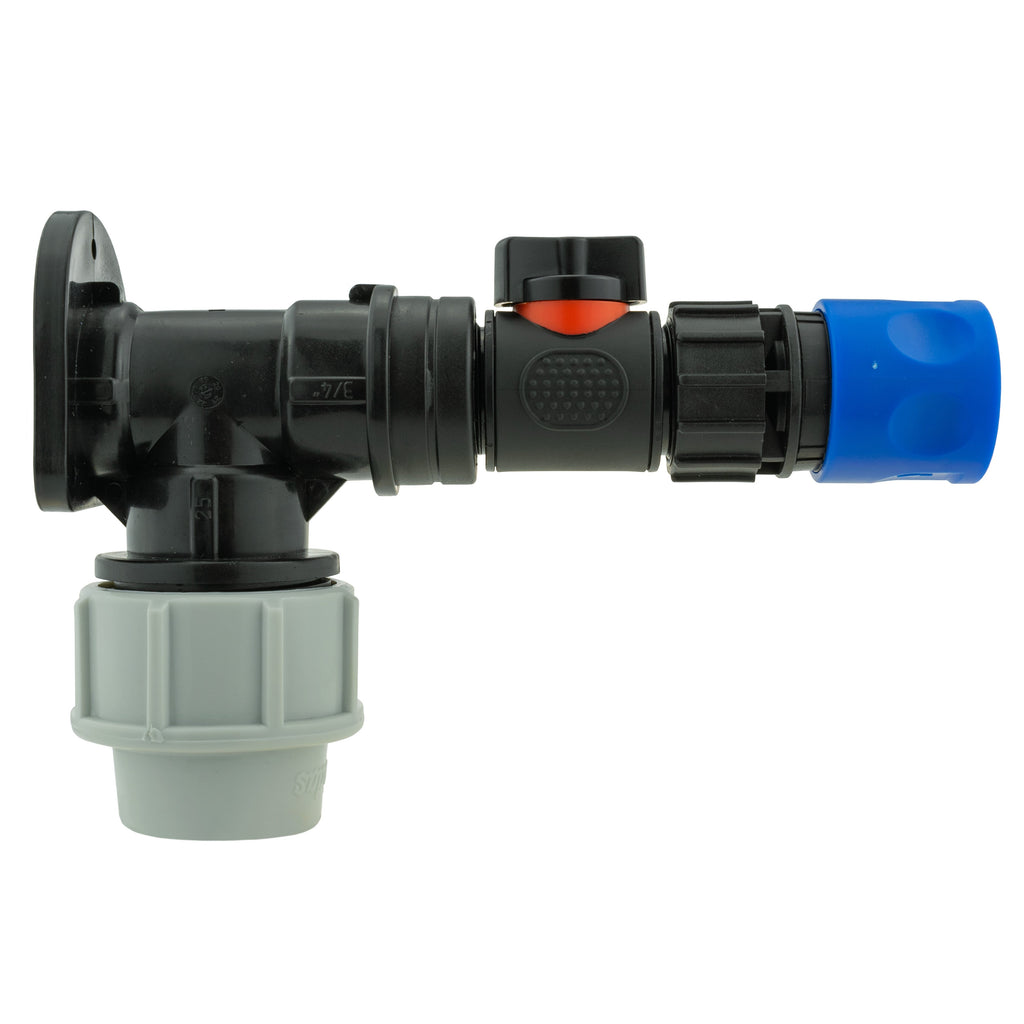 Wall Flange Kit 25mm MDPE + In-Line Valve & Female Quick Connector
