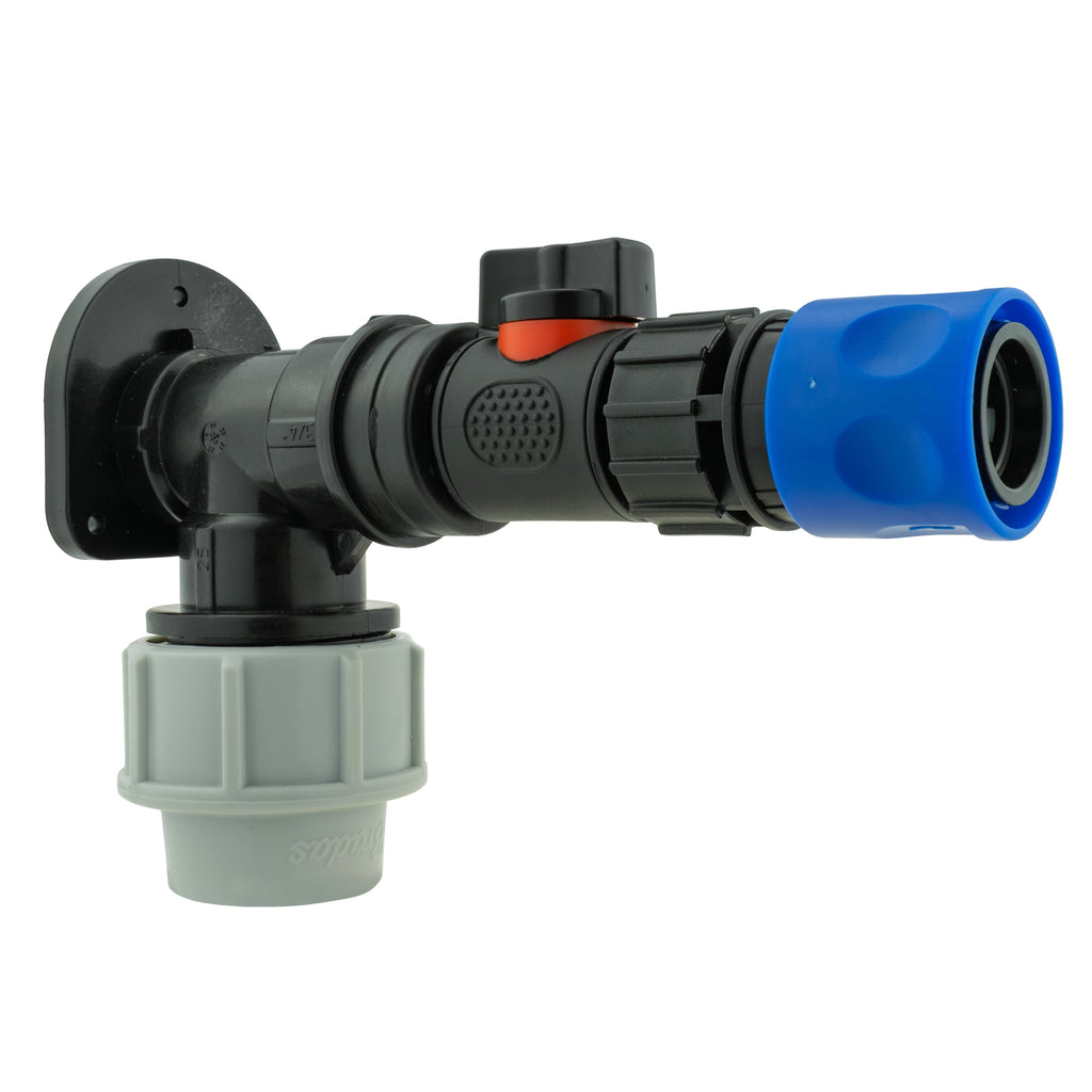 Wall Flange Kit 25mm MDPE + In-Line Valve & Female Quick Connector
